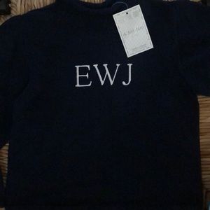 Boys navy knit sweater with “EWJ” monogram